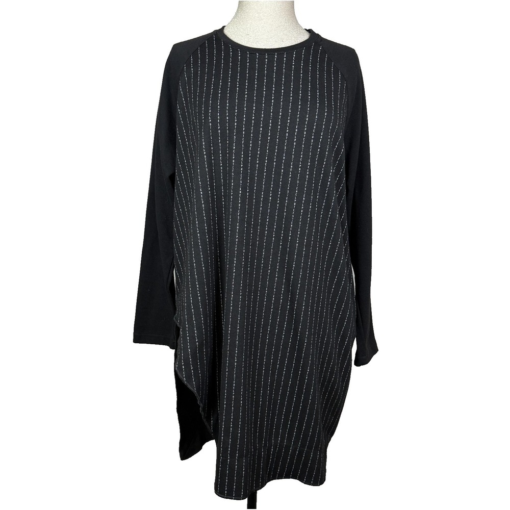Gershon Bram Tunic Dress Womens L Black Stripe Jersey Asymmetrical Shift Pockets